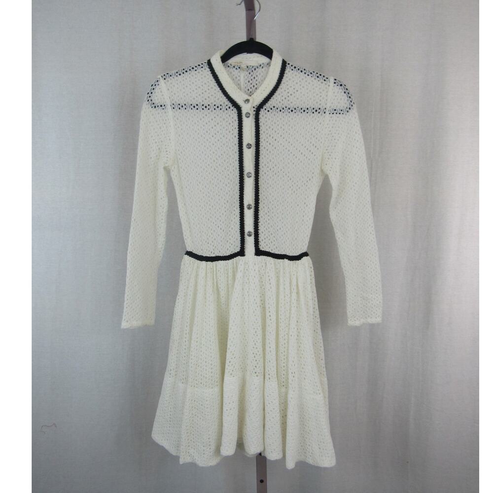 Maje Ivory and Black Lace Mini Dress